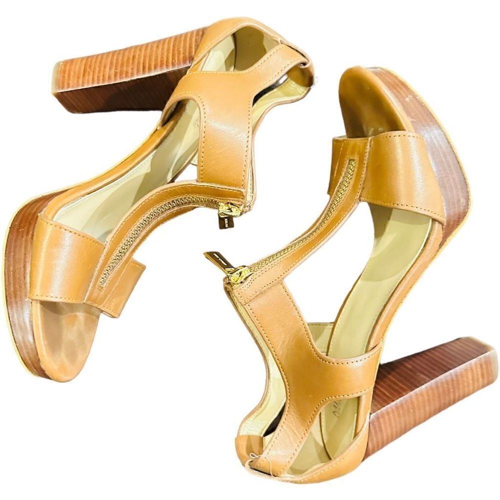 MICHAEL MICHAEL KORS Berkley T Strap Platform Vachetta Leather Sandals Size 6.5
